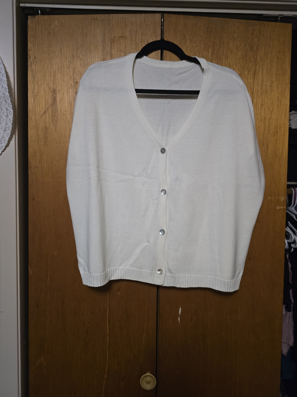 Women's Cream V-Neck Button Cardigan Sweater